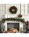 Nearly Natural 24in. Berry Boxwood Wreath In Red