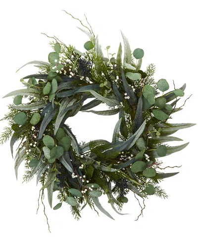 Nearly Natural 24" Eucalyptus & Mixed Greens Artificial Wreath