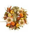 Nearly Natural 24in. Fall Pumpkin, Sunflower Artificial Autumn Wreath In Multi
