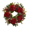Nearly Natural 24in. Faux Hydrangea Pine Wreath In Red