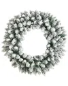 Nearly Natural 24in. Flocked Artificial Christmas Wreath With 160 Bendable Branches And 35 Warm Whit In Gray