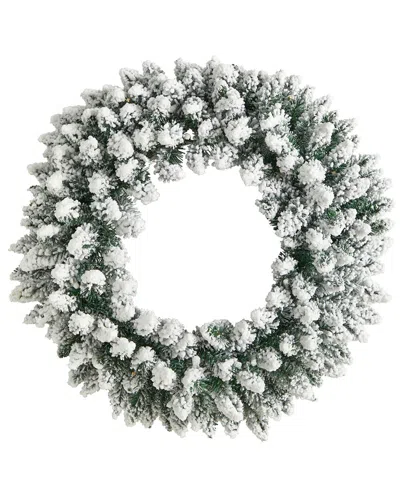 NEARLY NATURAL NEARLY NATURAL 24IN. FLOCKED ARTIFICIAL CHRISTMAS WREATH WITH 160 BENDABLE BRANCHES AND 35 WARM WHIT