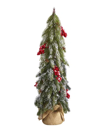 Nearly Natural 24in Flocked Christmas Artificial Tree In Green