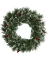 Nearly Natural 24in Frosted Swiss Pine Artificial Wreath In Green