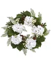 Nearly Natural 24in Gold Trimmed Hydrangea & Berry Wreath In White
