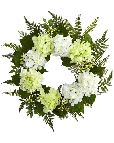 Nearly Natural 24in Hydrangea Berry Wreath In White
