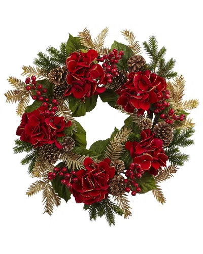NEARLY NATURAL NEARLY NATURAL 24IN. HYDRANGEA PINE WREATH