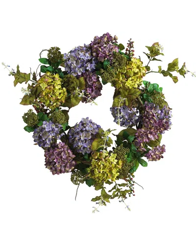 Nearly Natural 24in Hydrangea Wreath