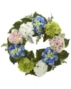 Nearly Natural 24in Hydrangea Wreath In Blue