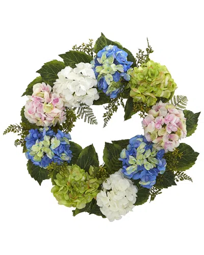 Nearly Natural 24in Hydrangea Wreath In Blue