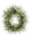Nearly Natural 24in Iced Pine Artificial Wreath With Pine Cones In Green