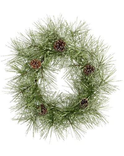 Nearly Natural 24in Iced Pine Artificial Wreath With Pine Cones In Green