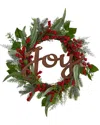 Nearly Natural 24in Joy And Berries Artificial Christmas Wreath In Green