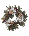 Nearly Natural 24in. Magnolia Pinecone & Berry Wreath In Multi