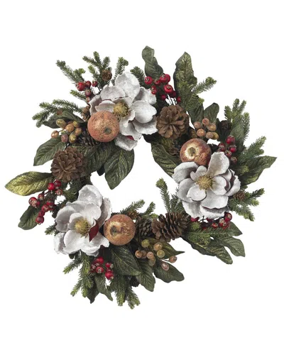 NEARLY NATURAL NEARLY NATURAL 24IN. MAGNOLIA PINECONE & BERRY WREATH