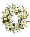 Nearly Natural 24in Mixed Daisies & Ranunculus Wreath In White