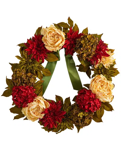 NEARLY NATURAL NEARLY NATURAL 24IN. PEONY, DAHLIA & HYDRANGEA ARTIFICIAL WREATH