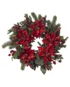 Nearly Natural 24in. Poinsettia & Berry Wreath In Green