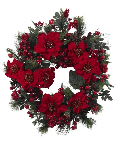 Nearly Natural 24in. Poinsettia Wreath In Red