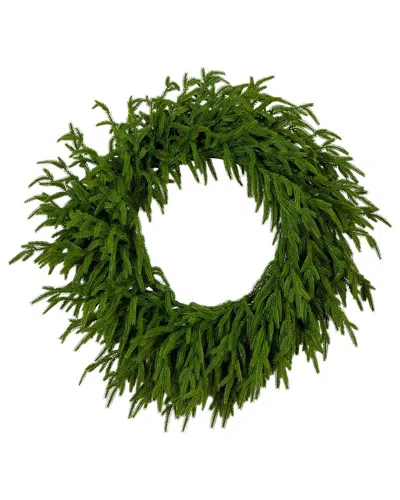 Nearly Natural 24in. Pre-lit Artificial Real Touch Norfolk Island Pine Wreath In Green