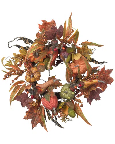 Nearly Natural 24" Pumpkin And Berry Wreath In Autumn