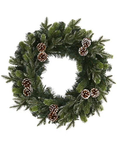 Nearly Natural 24in Snowed Pinecone Artificial Christmas Wreath In Green