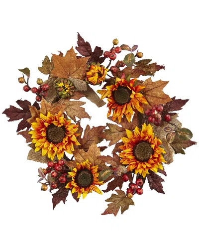 Nearly Natural 24in. Sunflower & Berry Wreath In Yellow