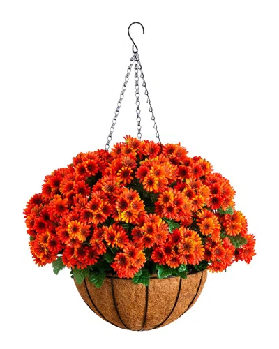 Nearly Natural 24in Uv-resistant Artificial Chrysanthemum Hanging Basket  (indoor/outdoor) In Red