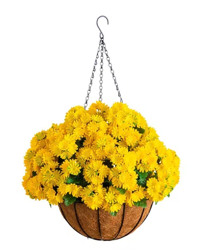 Nearly Natural 24in Uv-resistant Artificial Chrysanthemum Hanging Basket  (indoor/outdoor) In Yellow