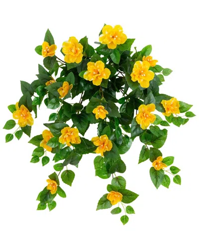 Nearly Natural 24in Uv-resistant Artificial Azalea Hanging Plant (indoor/outdoor) - Set Of 3 In Yellow