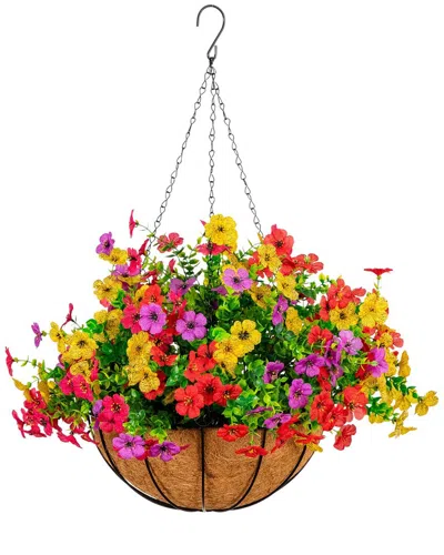 Nearly Natural 24in Uv-resistant Artificial Daisy Hanging Basket Diy Kit (indoor/outdoor) In Multi