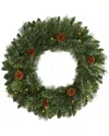 Nearly Natural 24in White Mountain Pine Artificial Wreath With Led Lights In Green