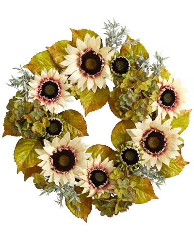 NEARLY NATURAL NEARLY NATURAL 24IN. WHITE SUNFLOWER & HYDRANGEA ARTIFICIAL AUTUMN WREATH