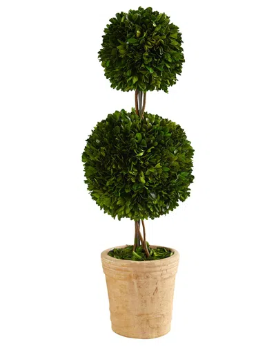 NEARLY NATURAL NEARLY NATURAL 2.5FT PRESERVED BOXWOOD DOUBLE BALL TOPIARY TREE IN DECORATIVE PLANTER