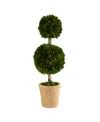 Nearly Natural 2.5ft. Preserved Boxwood Double Ball Topiary Tree In Decorative Planter In Green