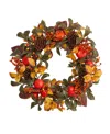 Nearly Natural 26" Autumn Persimmon And Pinecones Artificial Fall Wreath In Orange
