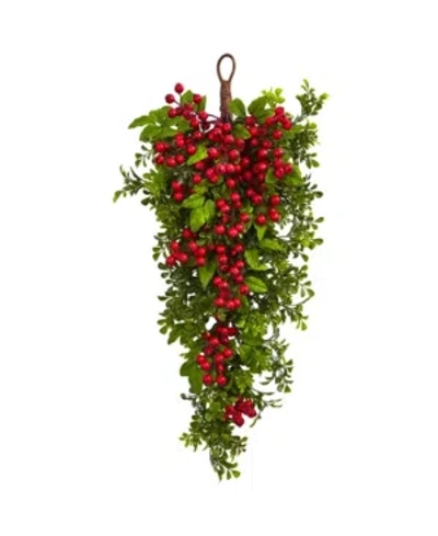 Nearly Natural 26" Berry Boxwood Teardrop In Red