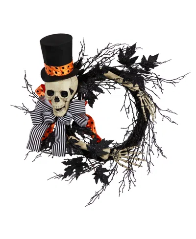 Nearly Natural 26" Halloween Dapper Skeleton Wreath In Black