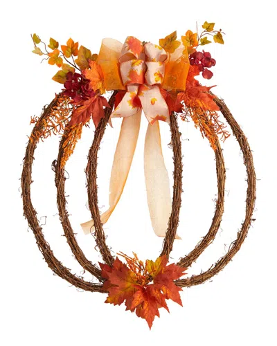 Nearly Natural 26in Autumn Pumpkin Artificial Vine Fall Wreath In Orange