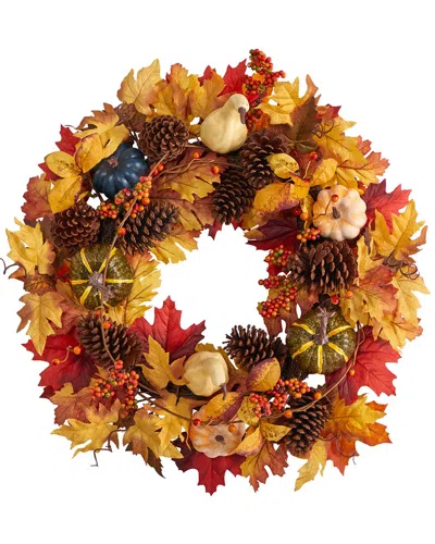 Nearly Natural 26in Fall Pumpkin Gourd Pinecone And Maple Leaf In Orange