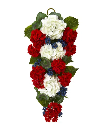 Nearly Natural 26in Geranium And Blue Berry Artificial Teardrop In Multi