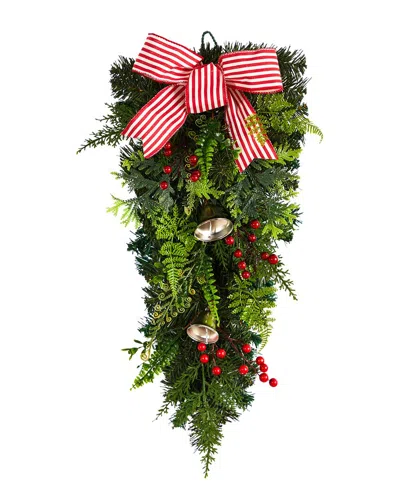 Nearly Natural 26in Holiday Christmas Bells And Bow Artificial Swag In Green