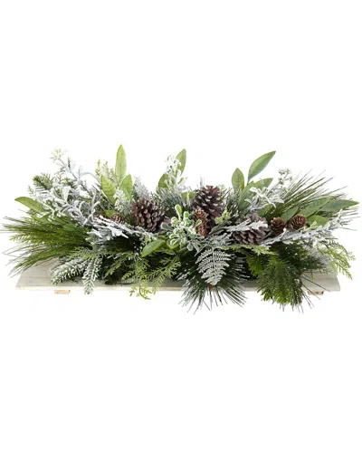 Nearly Natural 26in Holiday Flocked Cutting Arrangement In Green
