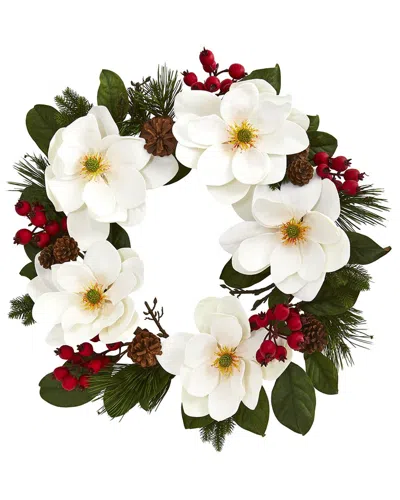 NEARLY NATURAL NEARLY NATURAL 26IN. MAGNOLIA, PINE & BERRIES WREATH
