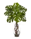 Nearly Natural 26in Monstera Plant In Rocks With Glass Vase