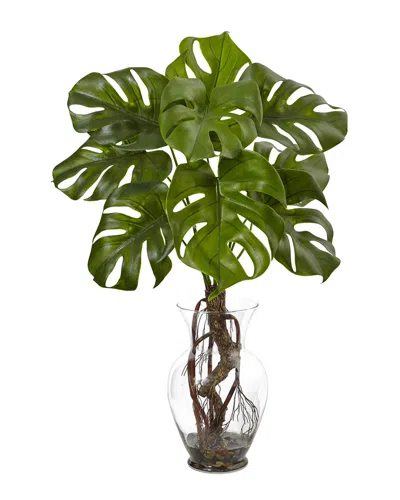 Nearly Natural 26in Monstera Plant In Rocks With Glass Vase