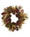 Nearly Natural 27in Leaf, Berry, Antler & Peacock Feather Artificial Wreath In Assorted