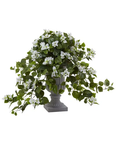 Nearly Natural 27in Bougainvillea Flowering Silk Plant With Decorative Urn In White