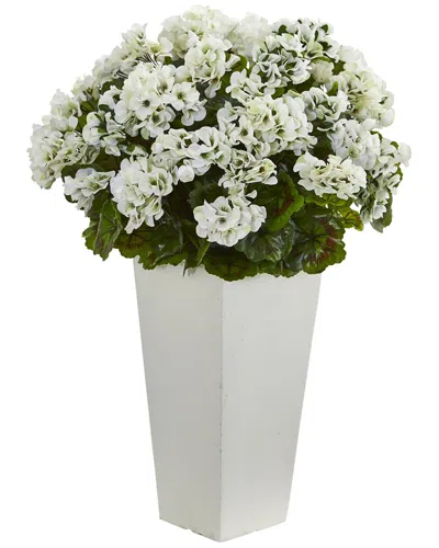 Nearly Natural 27in Geranium Artificial Plant In White Planter Uv Resistant (indoor/outdoor)