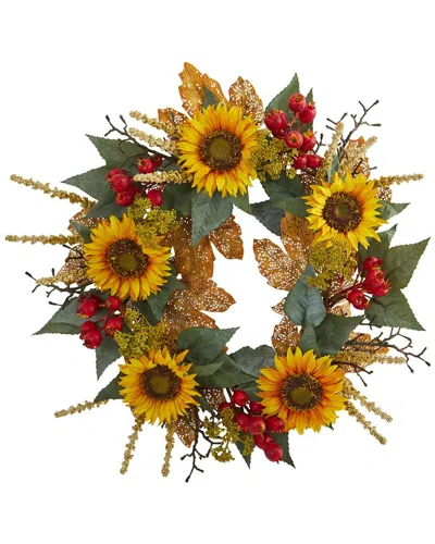 Nearly Natural 27" Sunflower Berry Artificial Wreath In Multi